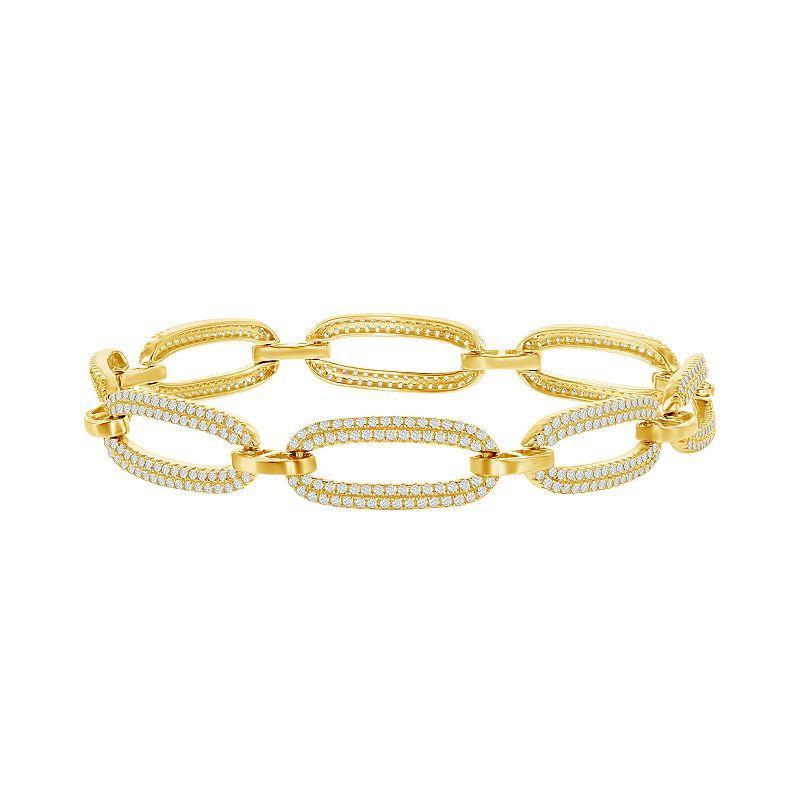 14k Gold Over Silver Cubic Zirconia Oval Link Bracelet, Womens Gold Tone Product Image