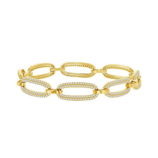 14k Gold Over Silver Cubic Zirconia Oval Link Bracelet, Womens Gold Tone Product Image