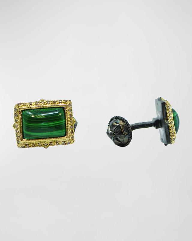 Mens Malachite Cufflinks with Champagne Diamonds Product Image