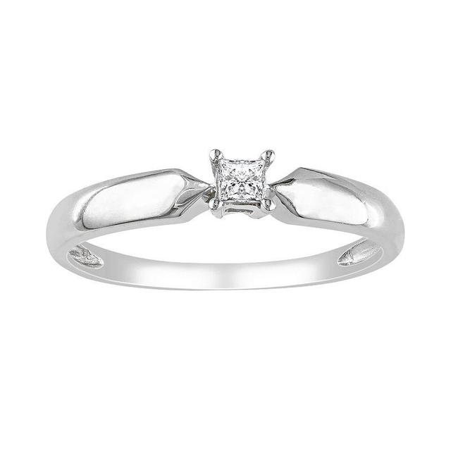 Stella Grace Sterling Silver 1/10-ct. T.W. Princess-Cut Diamond Solitaire Ring, Womens White Product Image