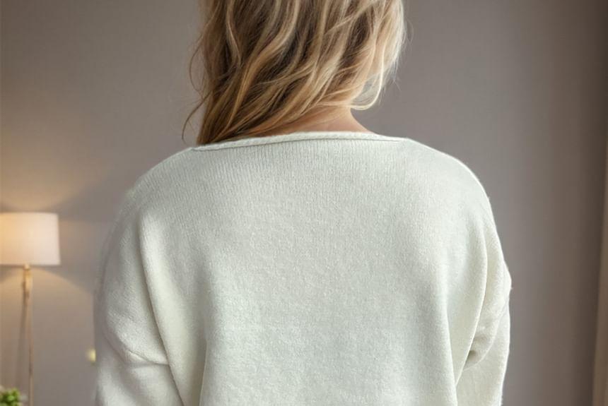 V-Neck Plain Sweater Product Image