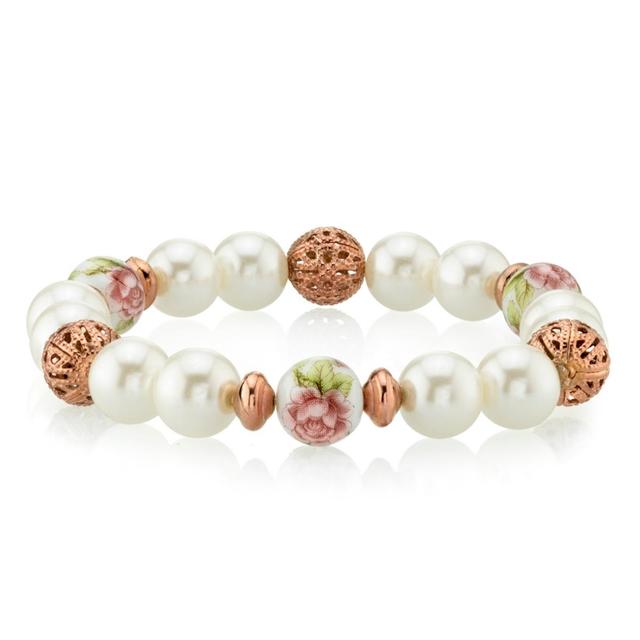 1928 Bead & Flower Stretch Bracelet, Womens, Multicolor Product Image