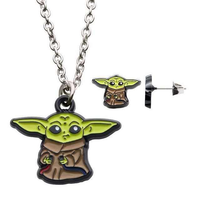 Star Wars The Mandalorian The Child Stainless Steel Grogu Necklace & Earring Set, Womens Silver Tone Product Image