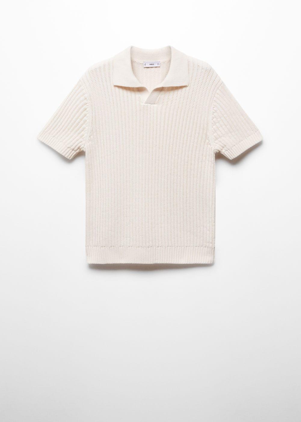 MANGO MAN - Openwork cotton knitte polo shirt off whiteMen Product Image