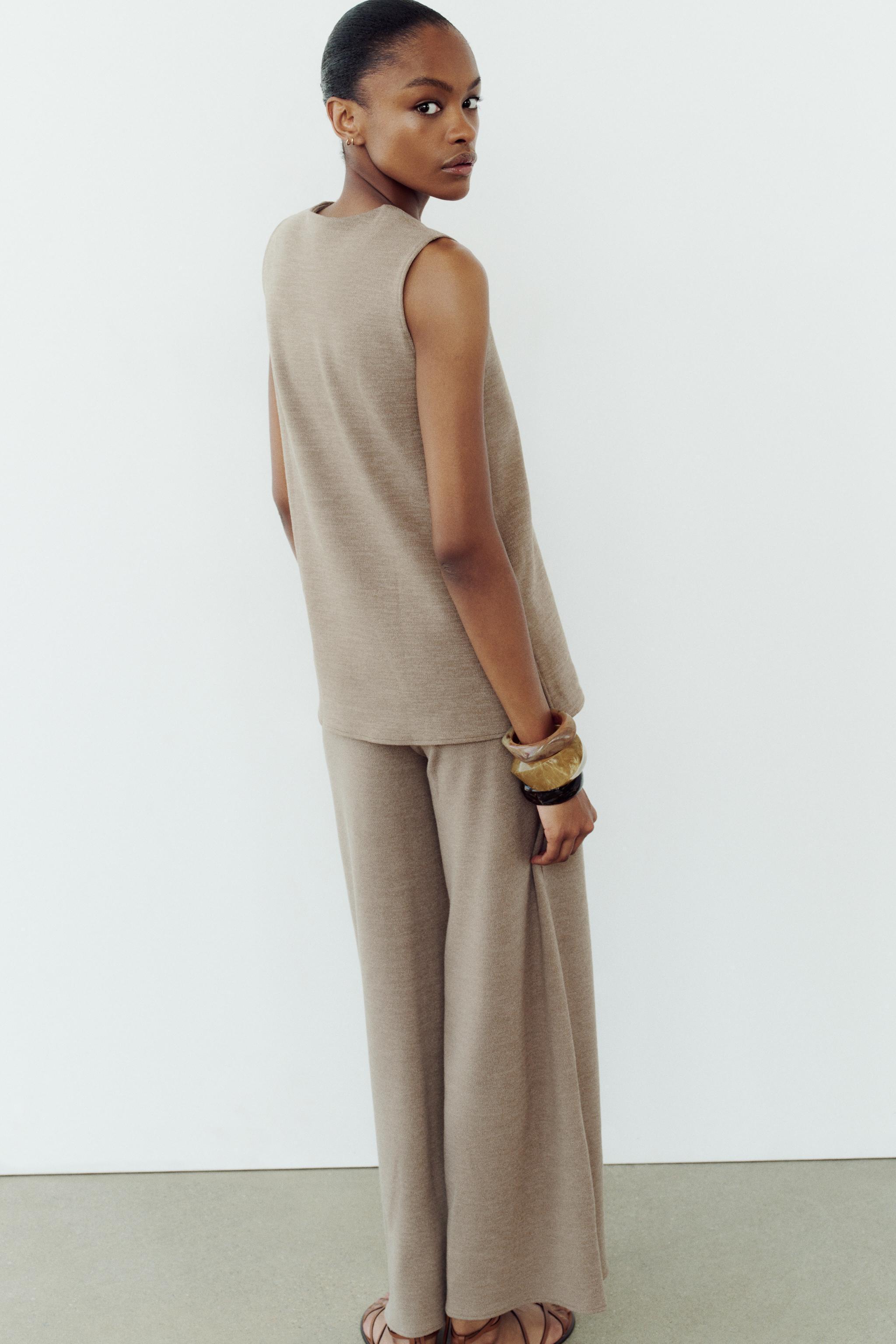 WIDE LEG SOFT PIQUÉ PANTS Product Image