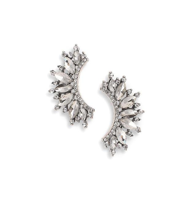 Sohi Womens Silver Embellished Curve Drop Earrings Product Image