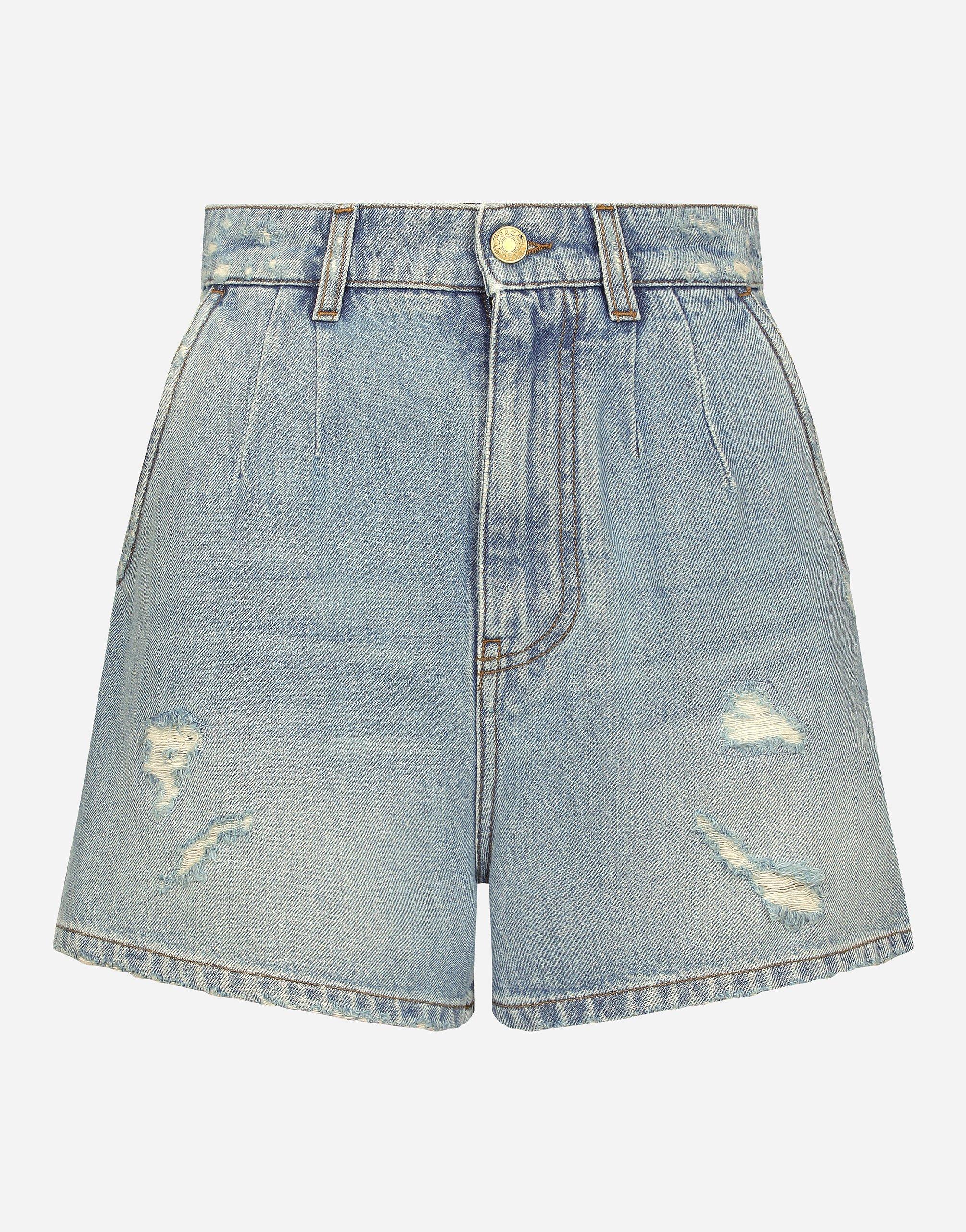 High-waisted Denim Shorts In Multicolor Product Image