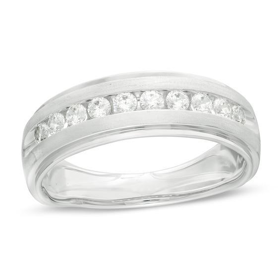 Men's 1/2 CT. T.w. Diamond Satin Wedding Band in 10K White Gold Product Image