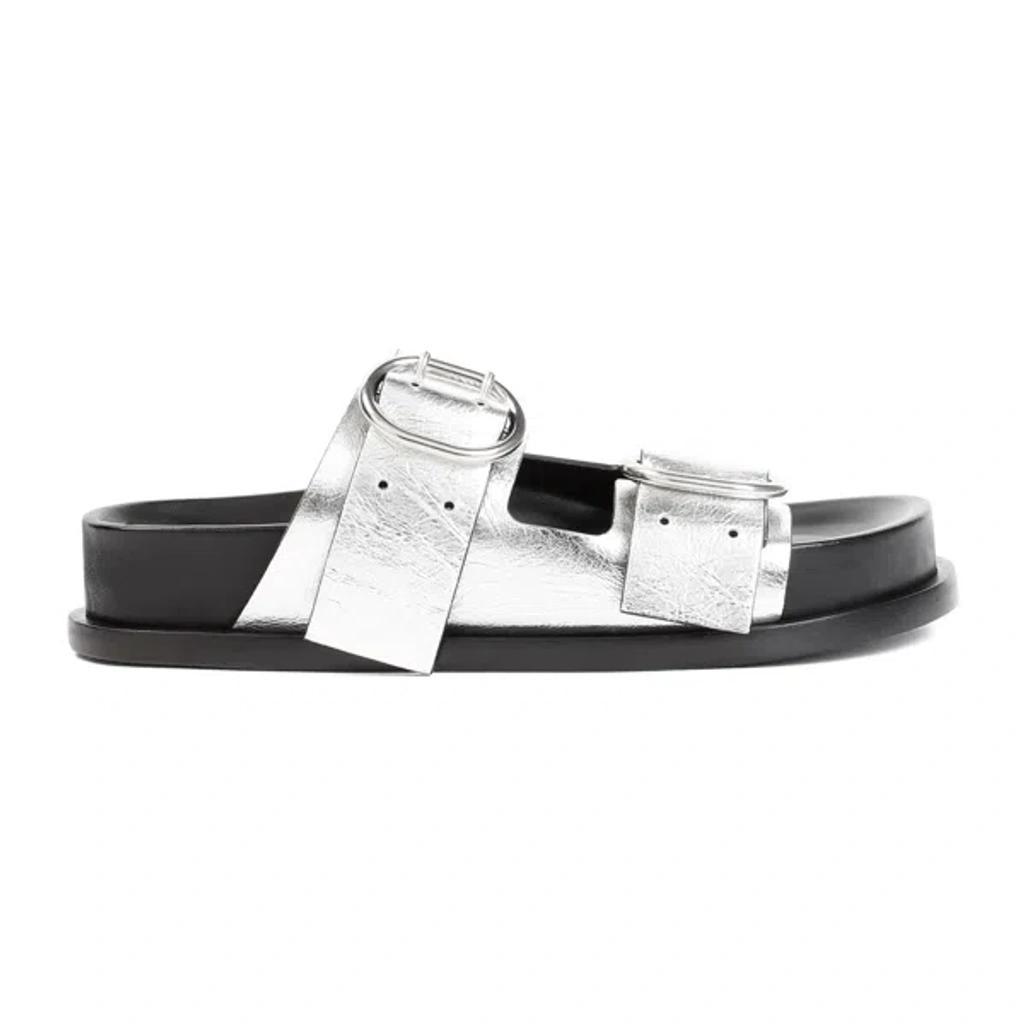 Double-strap Metallic-leather Sandals In Silver product image