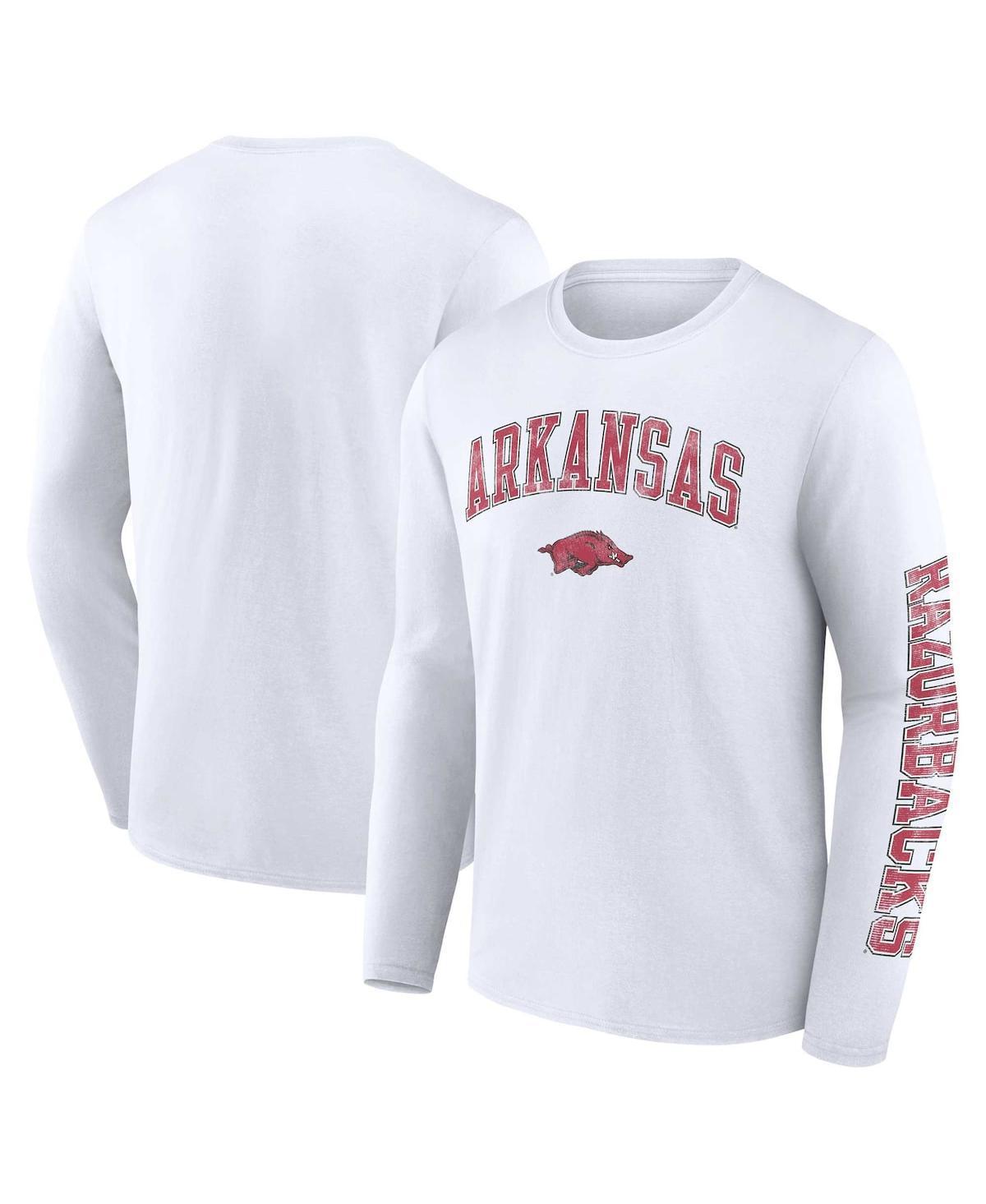 Mens Fanatics White Arkansas Razorbacks Distressed Arch Over Logo Long Sleeve T-shirt Product Image