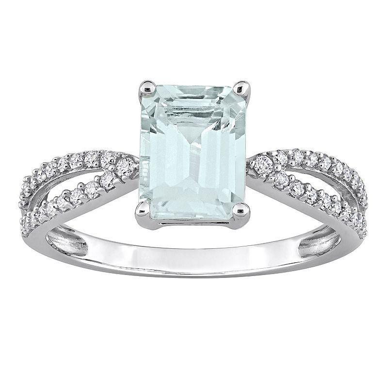 Stella Grace 14k White Gold Aquamarine & 1/5 Carat T.W. Diamond Crossover Engagement Ring, Womens, Blue Product Image