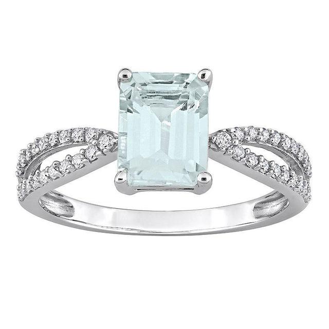 Stella Grace 14k White Gold Aquamarine & 1/5 Carat T.W. Diamond Crossover Engagement Ring, Womens 14k Whgold Product Image