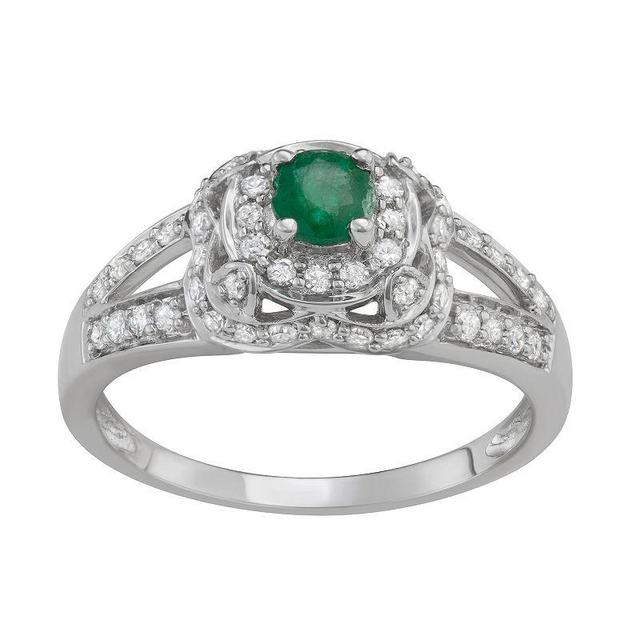 14k White Gold 1/2 Carat T.W. Diamond & Emerald Halo Engagement Ring, Womens Green Product Image