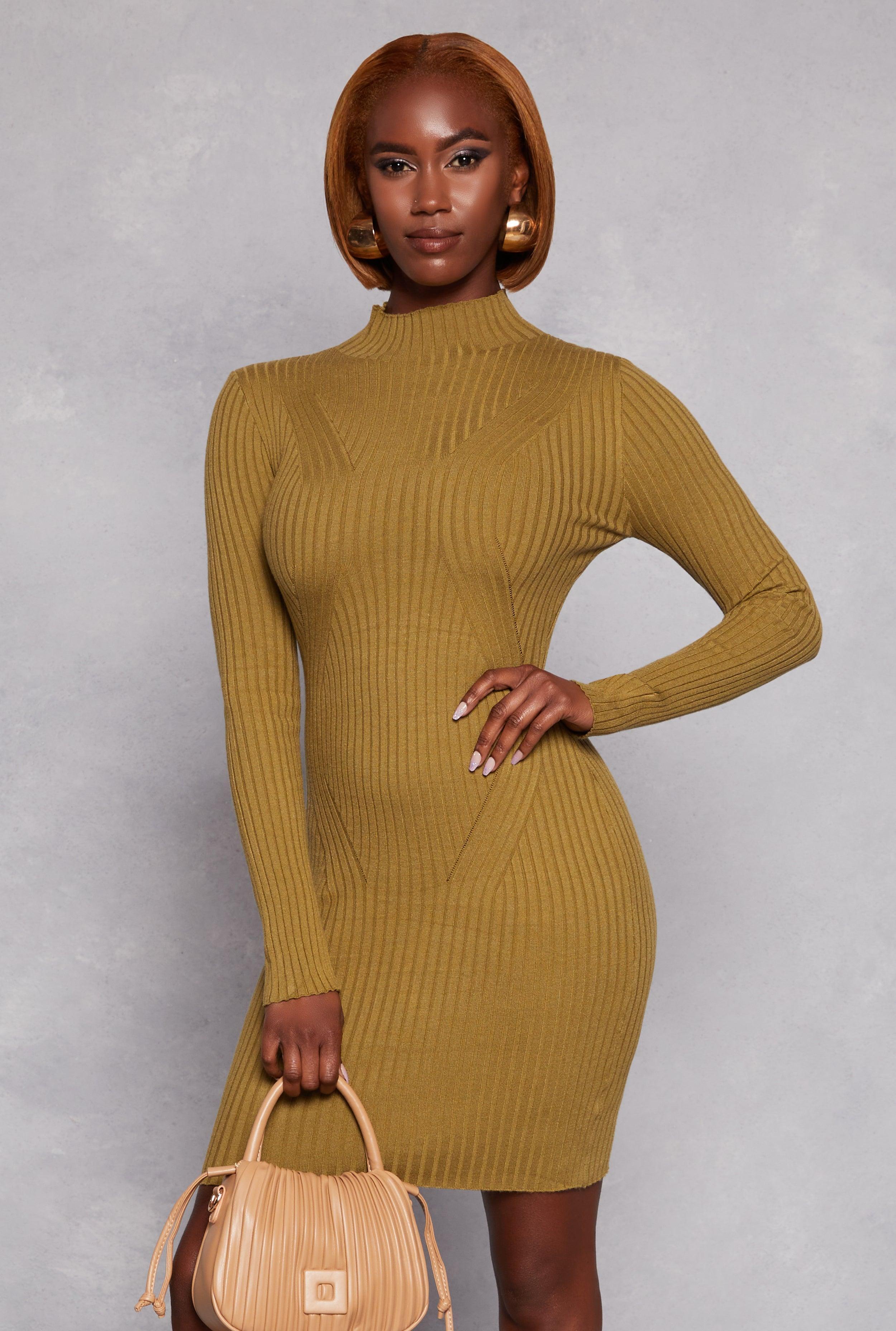 Womens Mock Neck Long Sleeve Sweater Dress product image