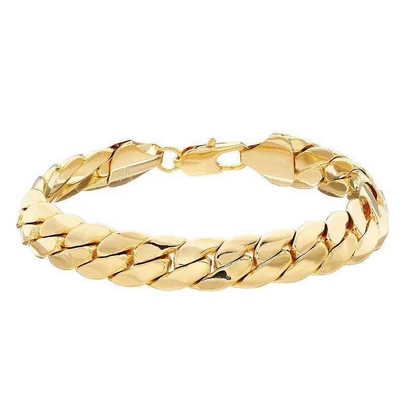 Mens 14k Gold Plated Cuban Chain Bracelet Gold Tone Product Image