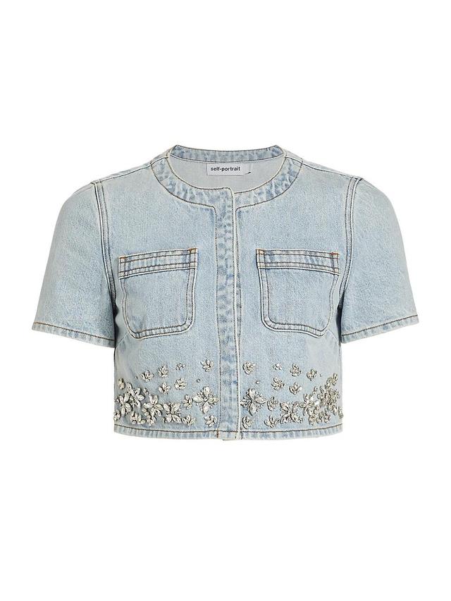 Womens Embellished Denim Crop Shirt Product Image