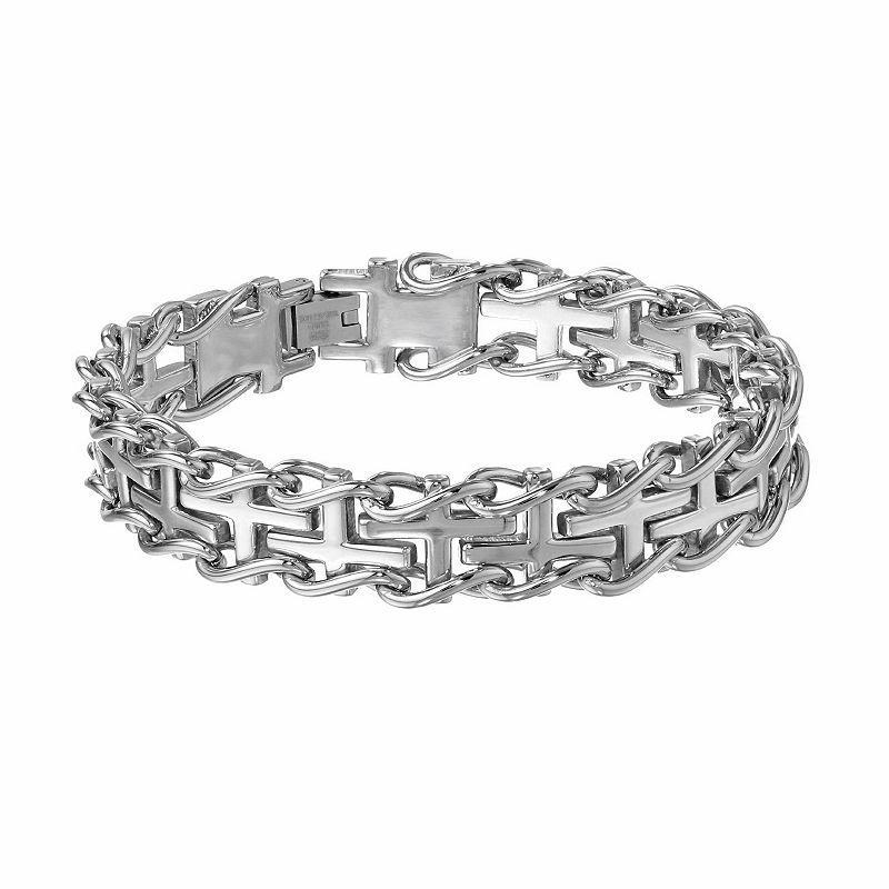 LYNX Stainless Steel Sideways Cross Railroad Bracelet - Men, Mens Grey Product Image