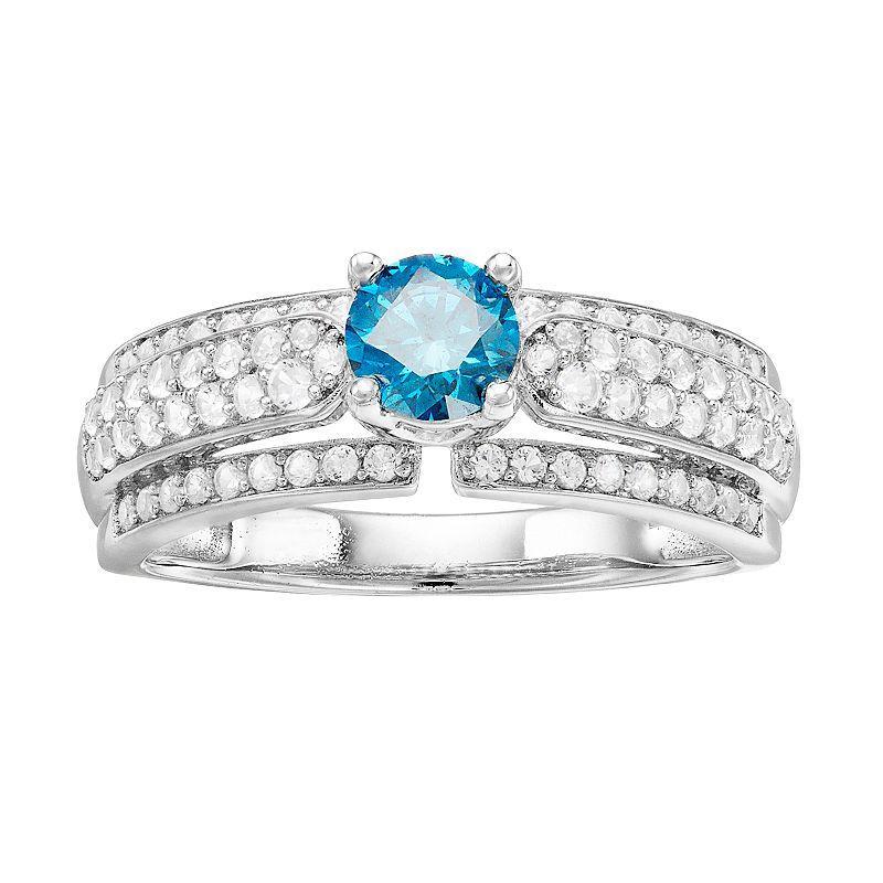 Lovemark 10k White Gold 1 Carat T.W. Blue & White Diamond Ring, Womens Product Image