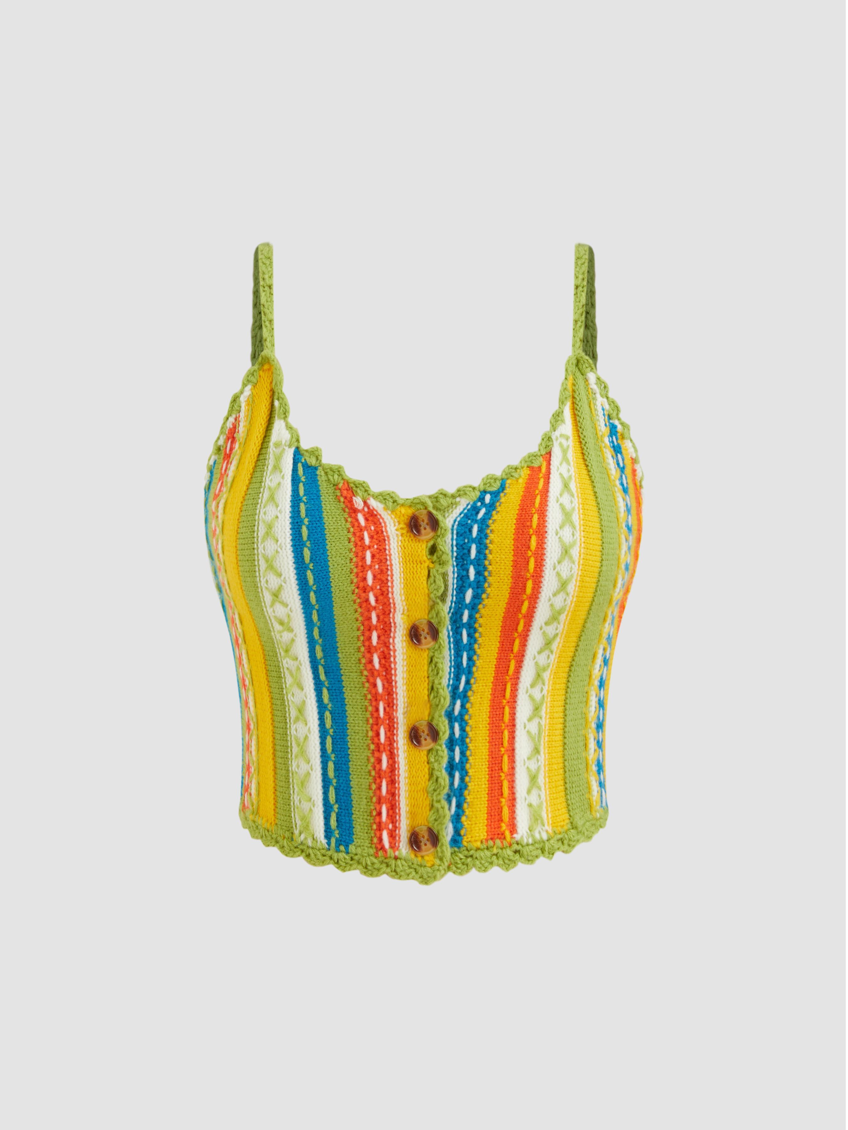 Knitted Scoop Neck Striped Crop Cami Top  Product Image