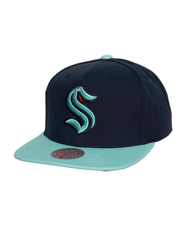 Mens Mitchell & Ness Navy Seattle Kraken Core Team Ground 2.0 Snapback Hat Product Image