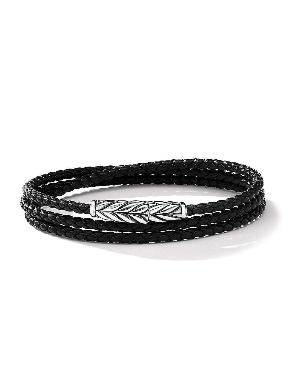 Mens Chevron Triple Wrap Black Leather Bracelet Product Image