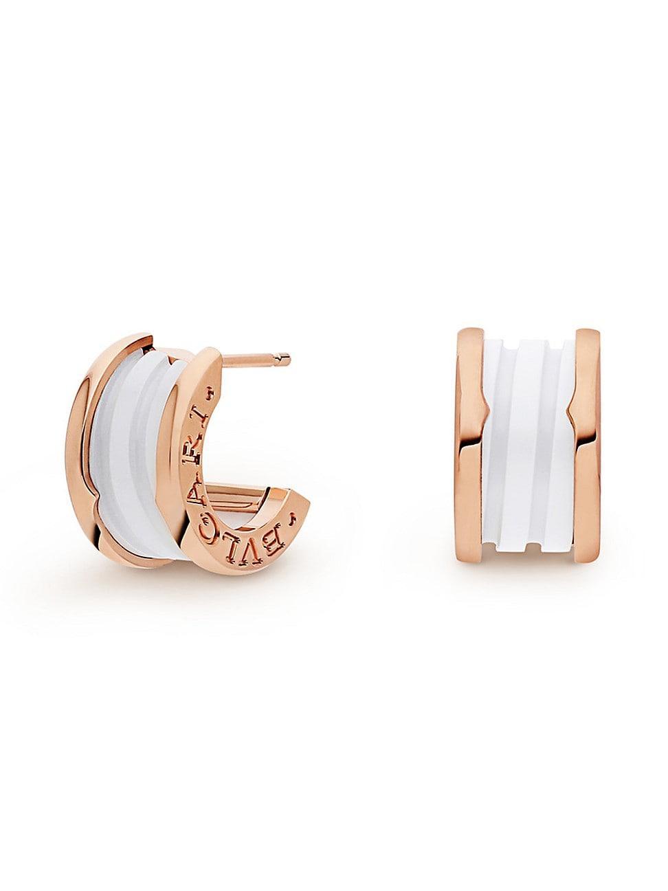 Womens B. zero1 18K Rose Gold & White Ceramic Hoop Earrings Product Image