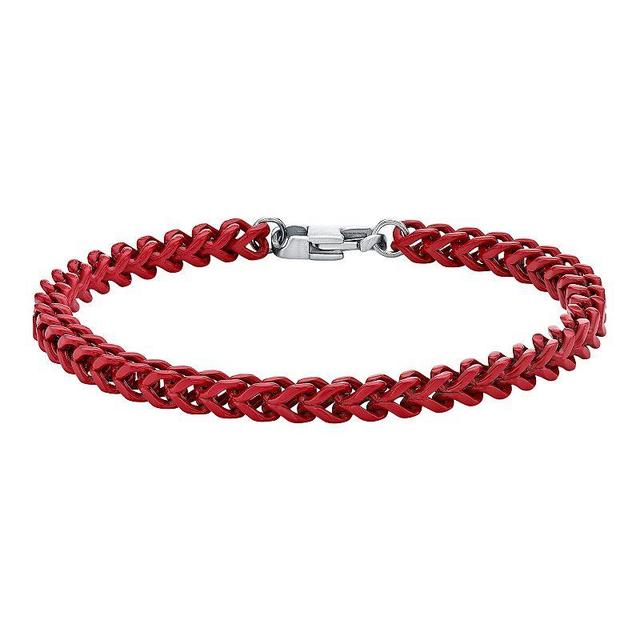 Mens LYNX Stainless Steel Red Acrylic Franco Chain Bracelet Product Image