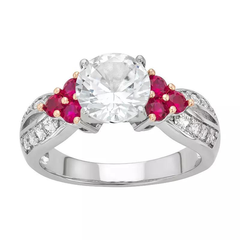 Sterling Silver Lab-Created White Sapphire & Lab-Created Ruby Ring, Womens Product Image