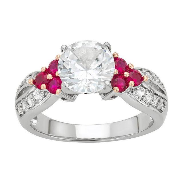 Sterling Silver Lab-Created White Sapphire & Lab-Created Ruby Ring, Womens Red Product Image