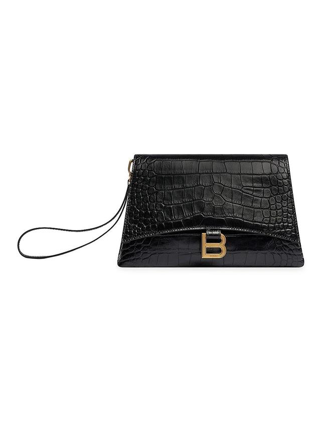 Balenciaga Crush Croc-Embossed Pochette Clutch Bag - 1000 BLACK Product Image