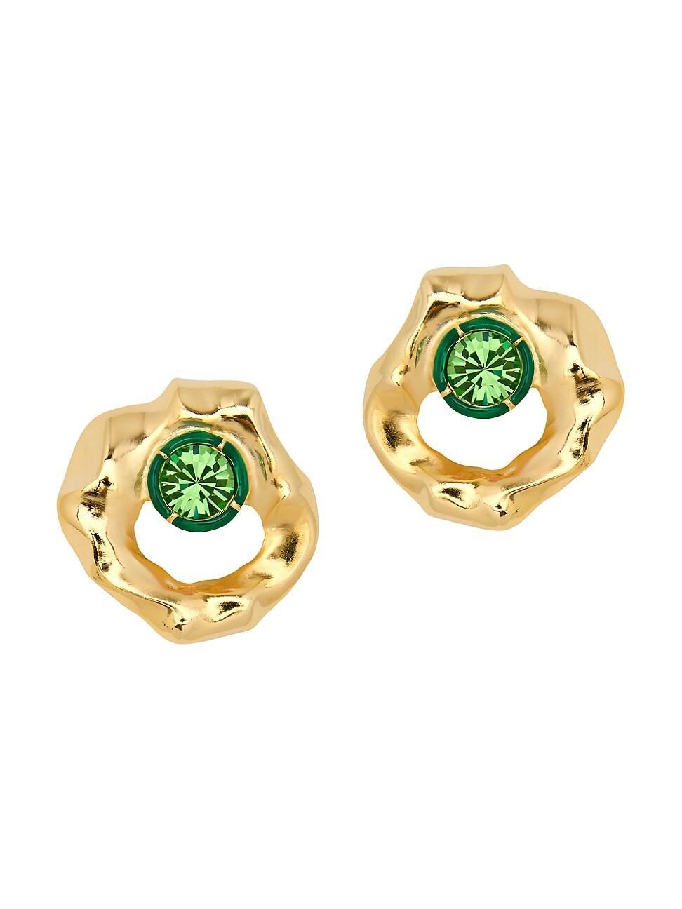 Womens 14K-Gold-Plated, Crystal & Enamel Textured Round Stud Earrings Product Image