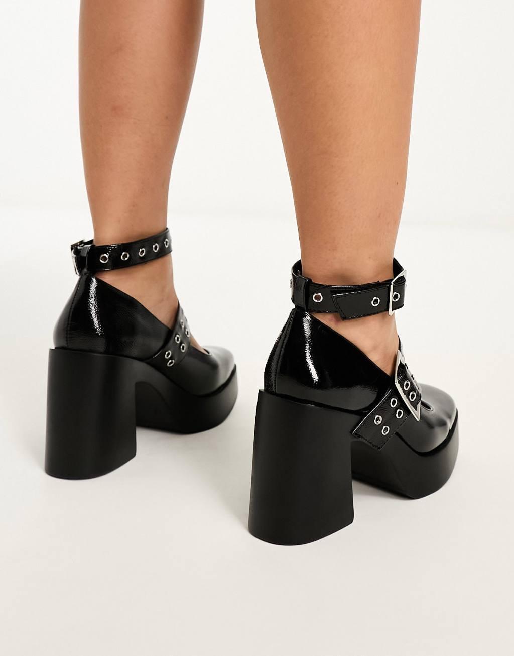 ASOS DESIGN Wide Fit Proof hardware detail mary jane heeled shoes Product Image