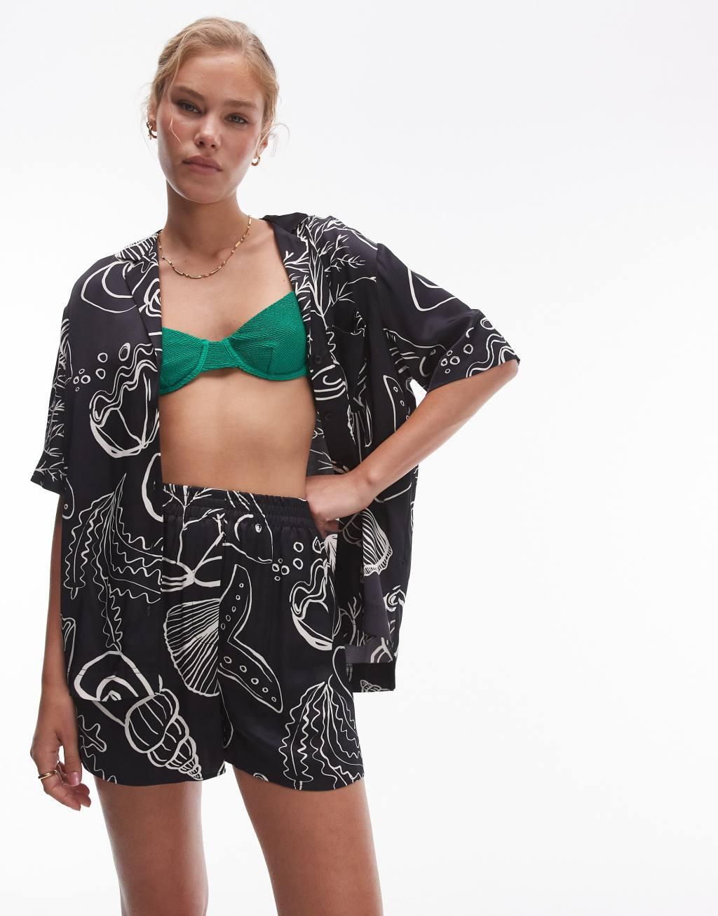 Topshop satin printed shell shorts in black - part of a set Product Image