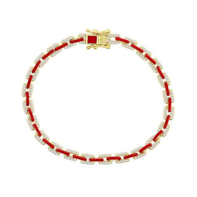 Argento Bella 14k Gold Over Silver Black Enamel & Cubic Zirconia Link Bracelet, Womens Gold Tone Red Product Image