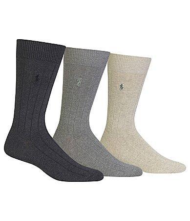 Polo Ralph Lauren Combed Assorted Color Cotton Dress Socks 3-Pack - Charcoal/Heather Grey/Light Grey Product Image