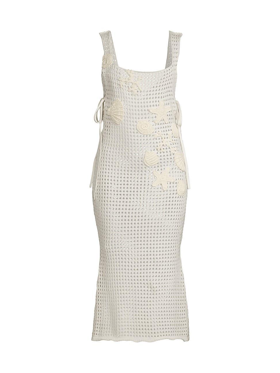 Womens Mesh Stitch Cotton-Blend Crochet Midi-Dress Product Image