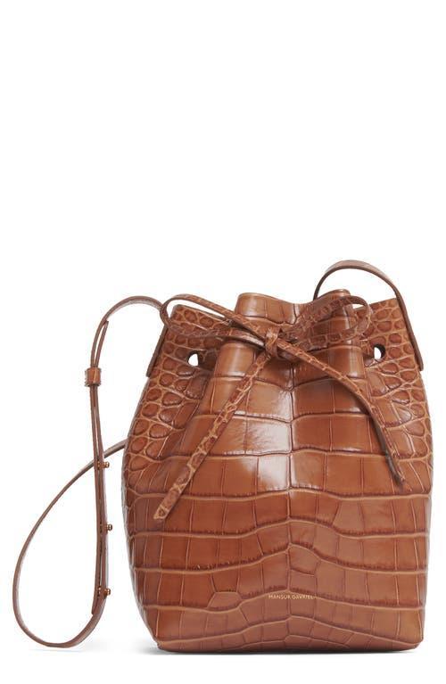 Mansur Gavriel Mini Croc Embossed Leather Bucket Bag Product Image