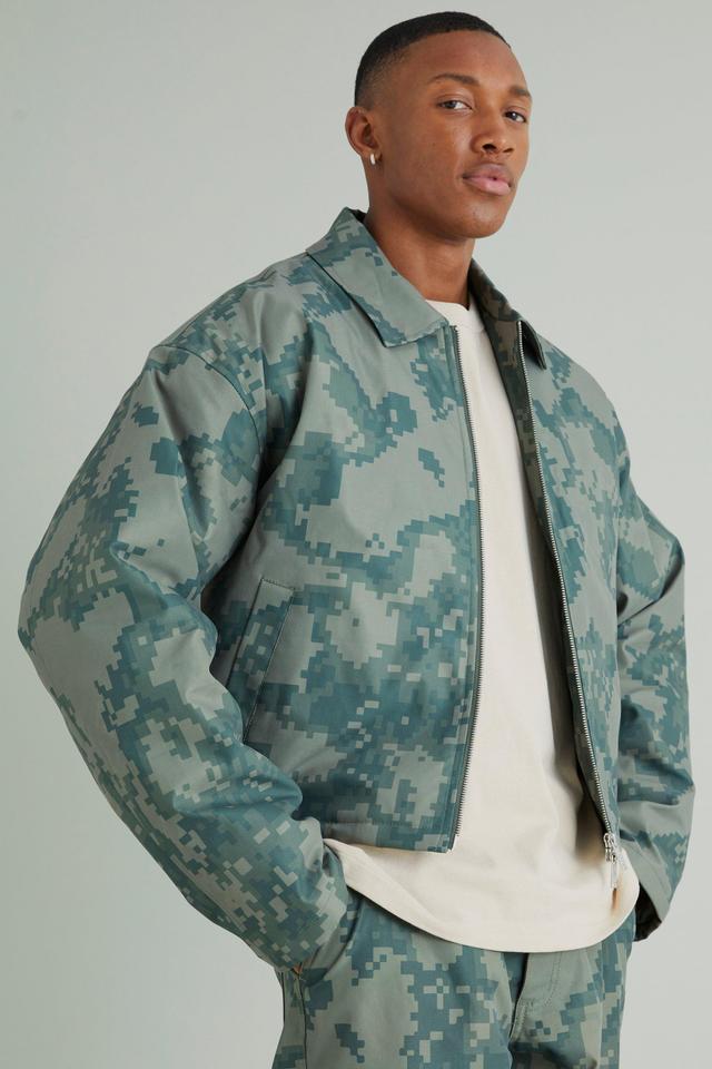 Boxy Pixelated Camo Harrington | boohooMAN USA Product Image