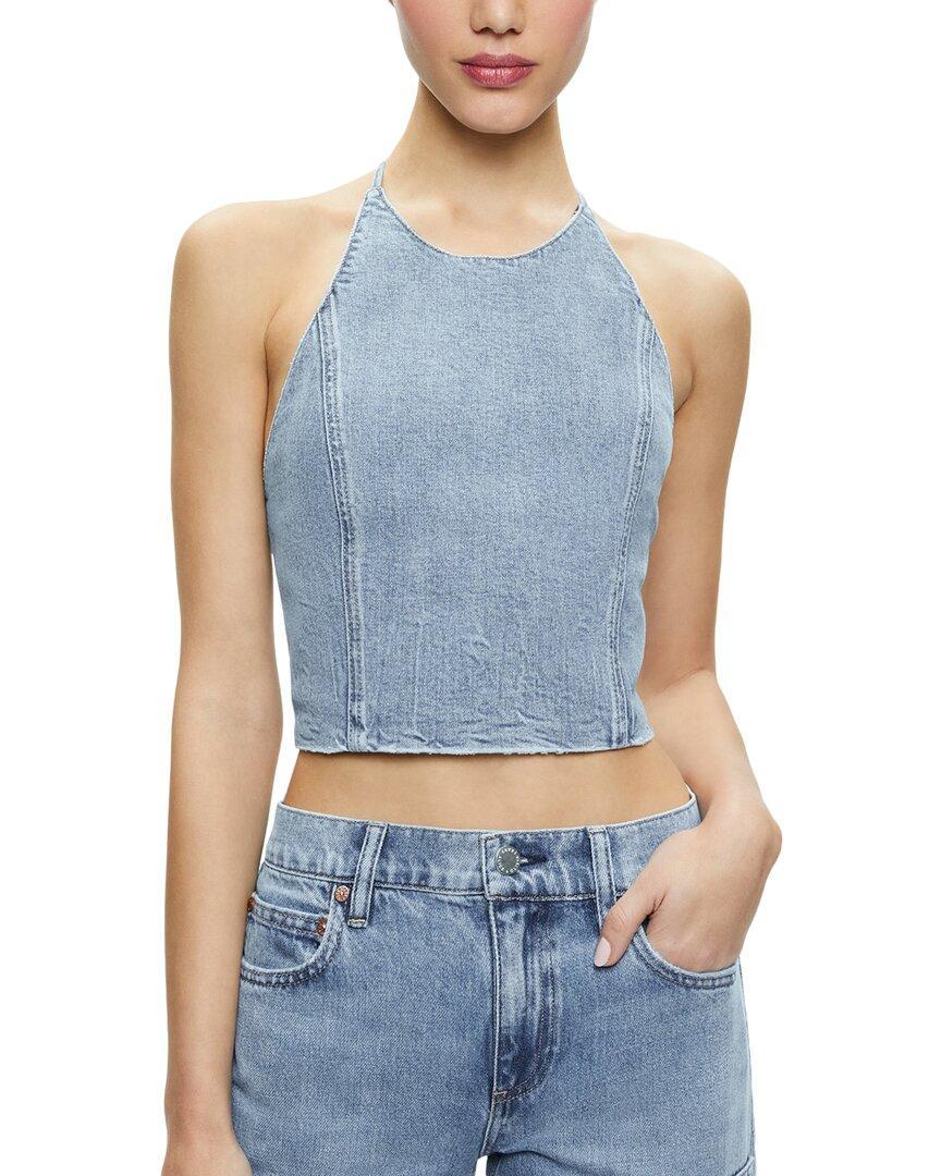 ALICE AND OLIVIA Jaymee Tie Neck Cropped Halter Top In Blue product image