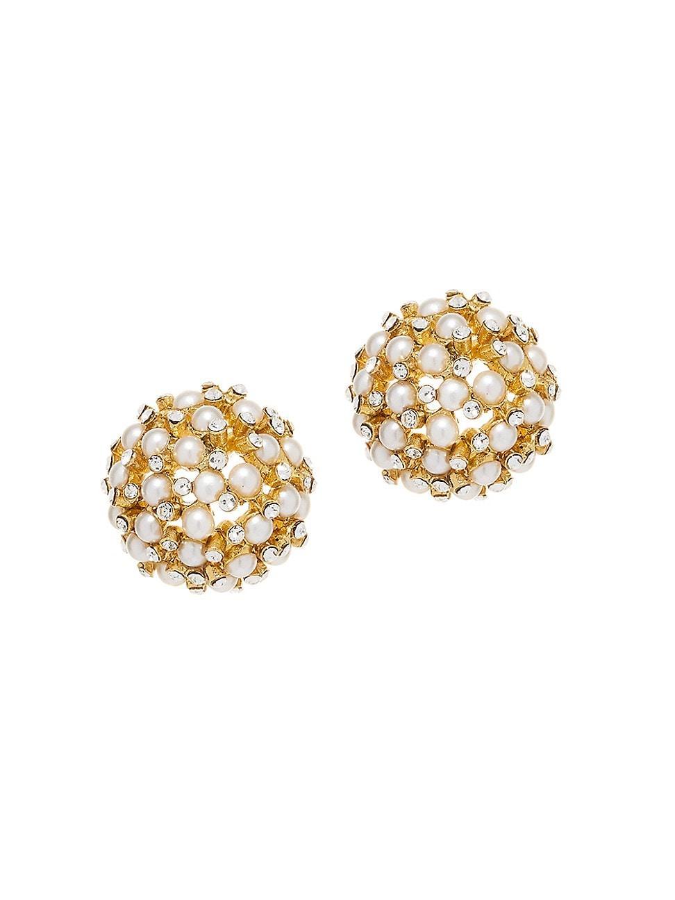 Womens Small Goldtone Cabachon Crystal Button Earrings Product Image