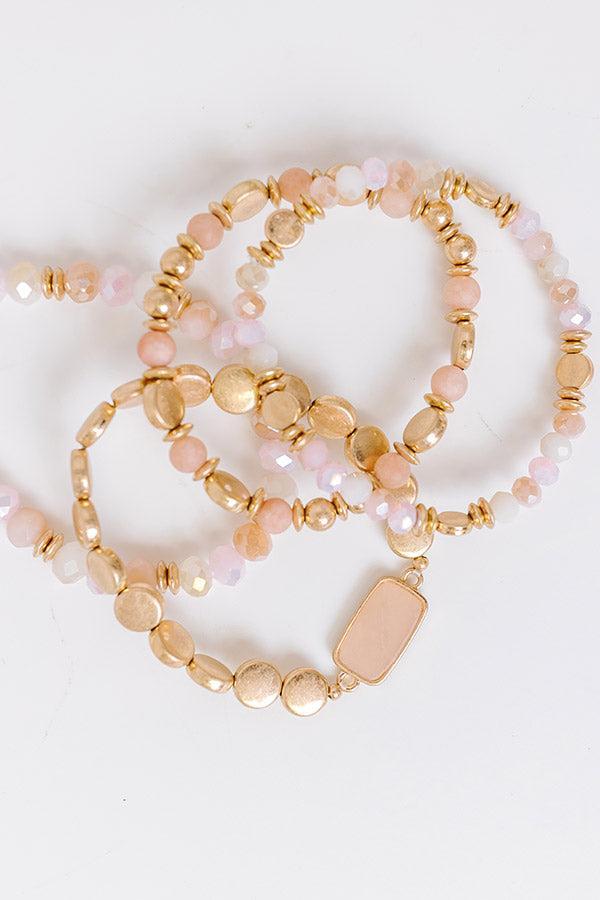 Daily Entertainment Stretch Bracelet Set in Pink Product Image