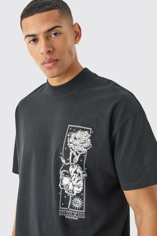 Oversized Floral Skull Stencil Print T-shirt | boohooMAN USA Product Image