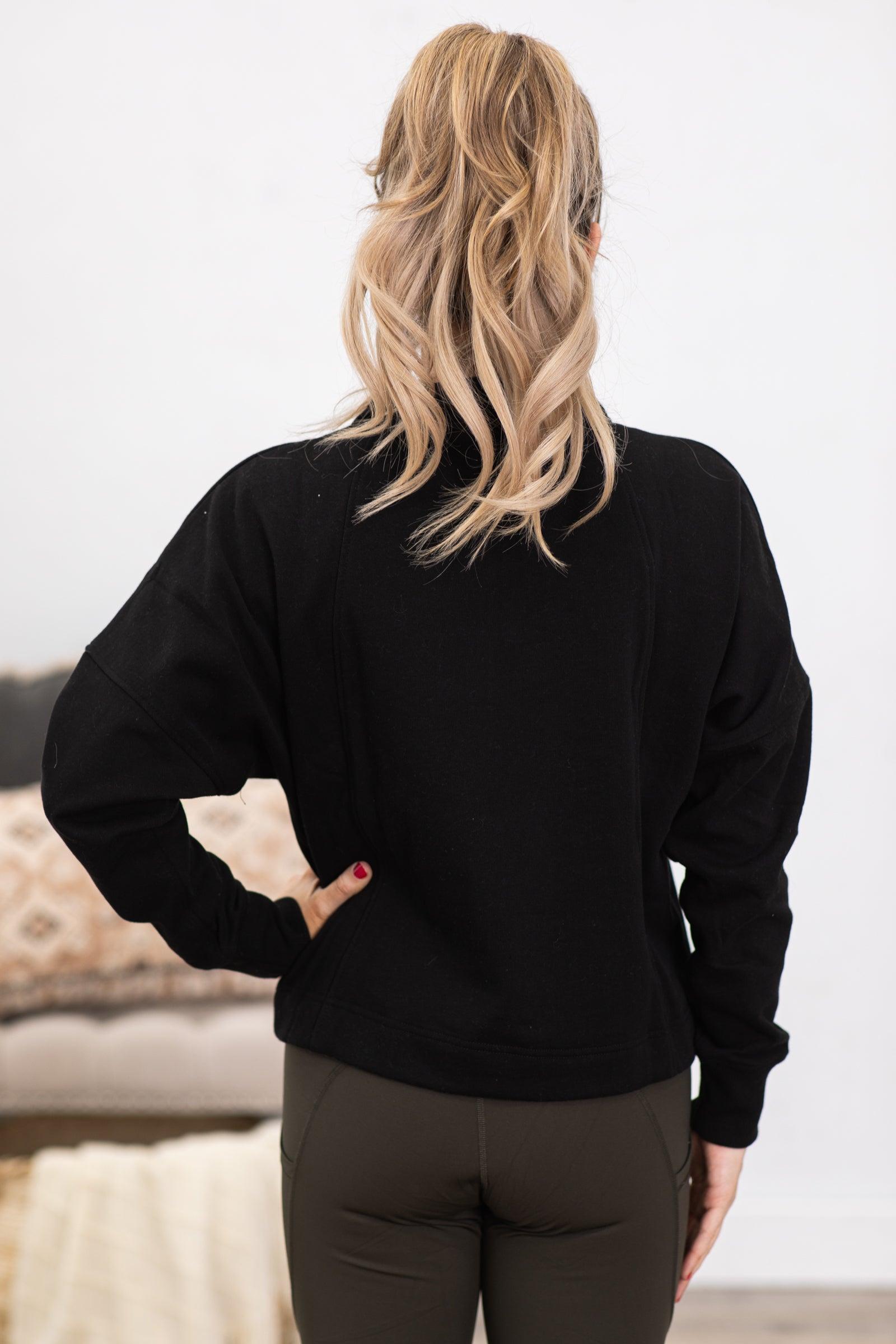 Black Plush Half-Zip Fleece Pullover Top Product Image