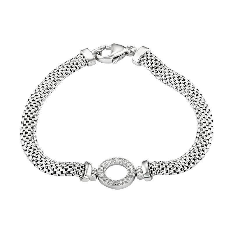 Cubic Zirconia Sterling Silver Mesh Bracelet, Womens White Product Image