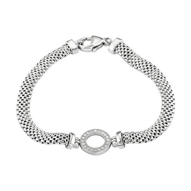 Cubic Zirconia Sterling Silver Mesh Bracelet, Womens White Product Image