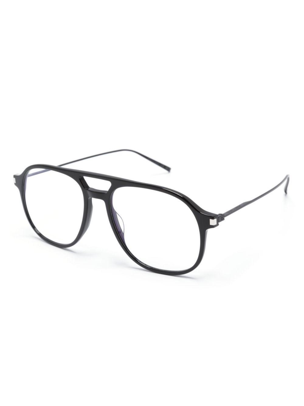 SAINT LAURENT Logo-debossed Pilot-frame Glasses In Black Product Image