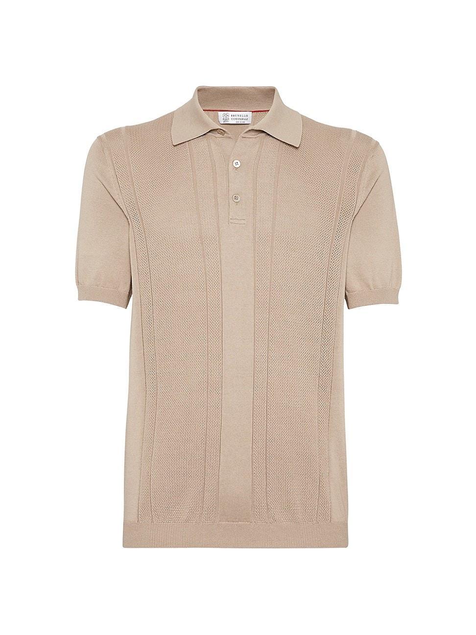 Mens Cotton Textured Rib Knit Polo T-Shirt Product Image