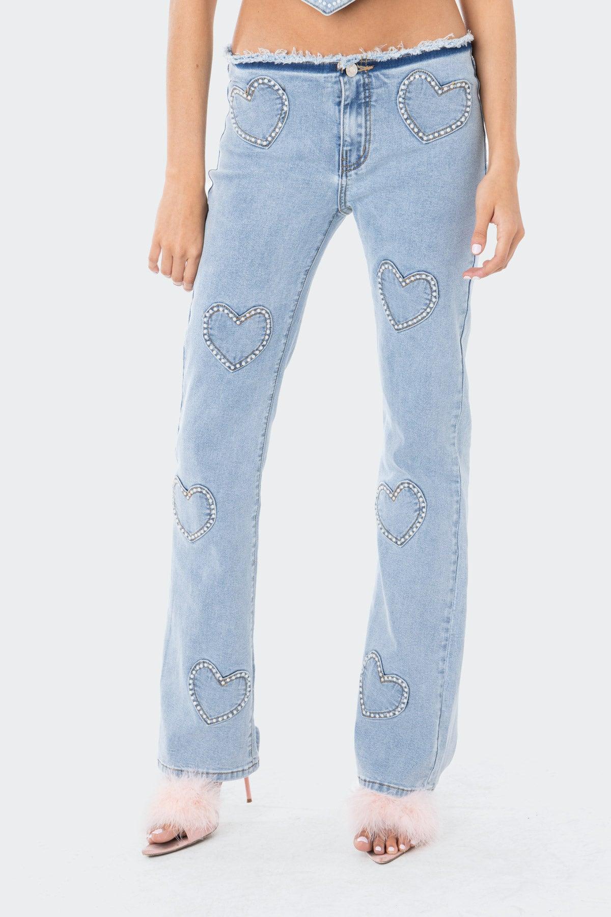 Pearly Heart Low-Rise Jeans Product Image