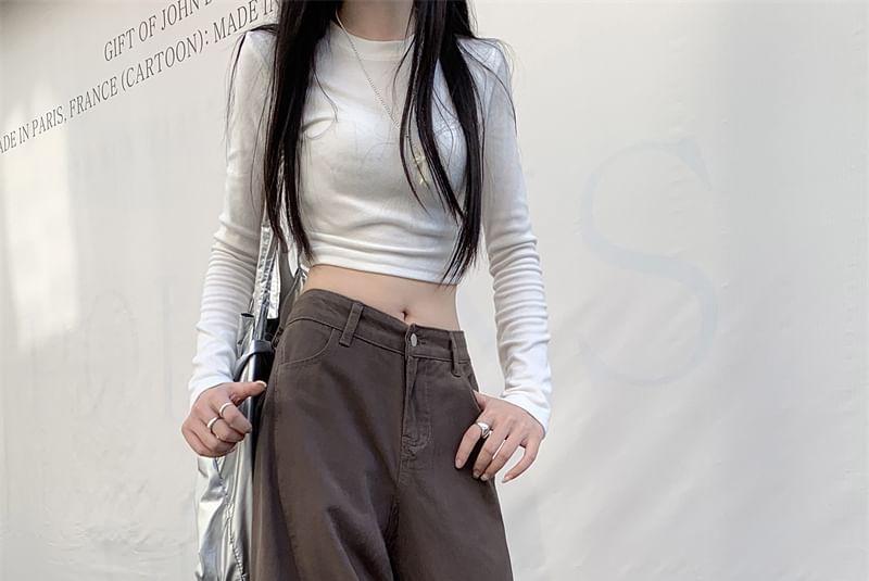 Hight Waist Plain Wide Leg Cargo Jeans Product Image