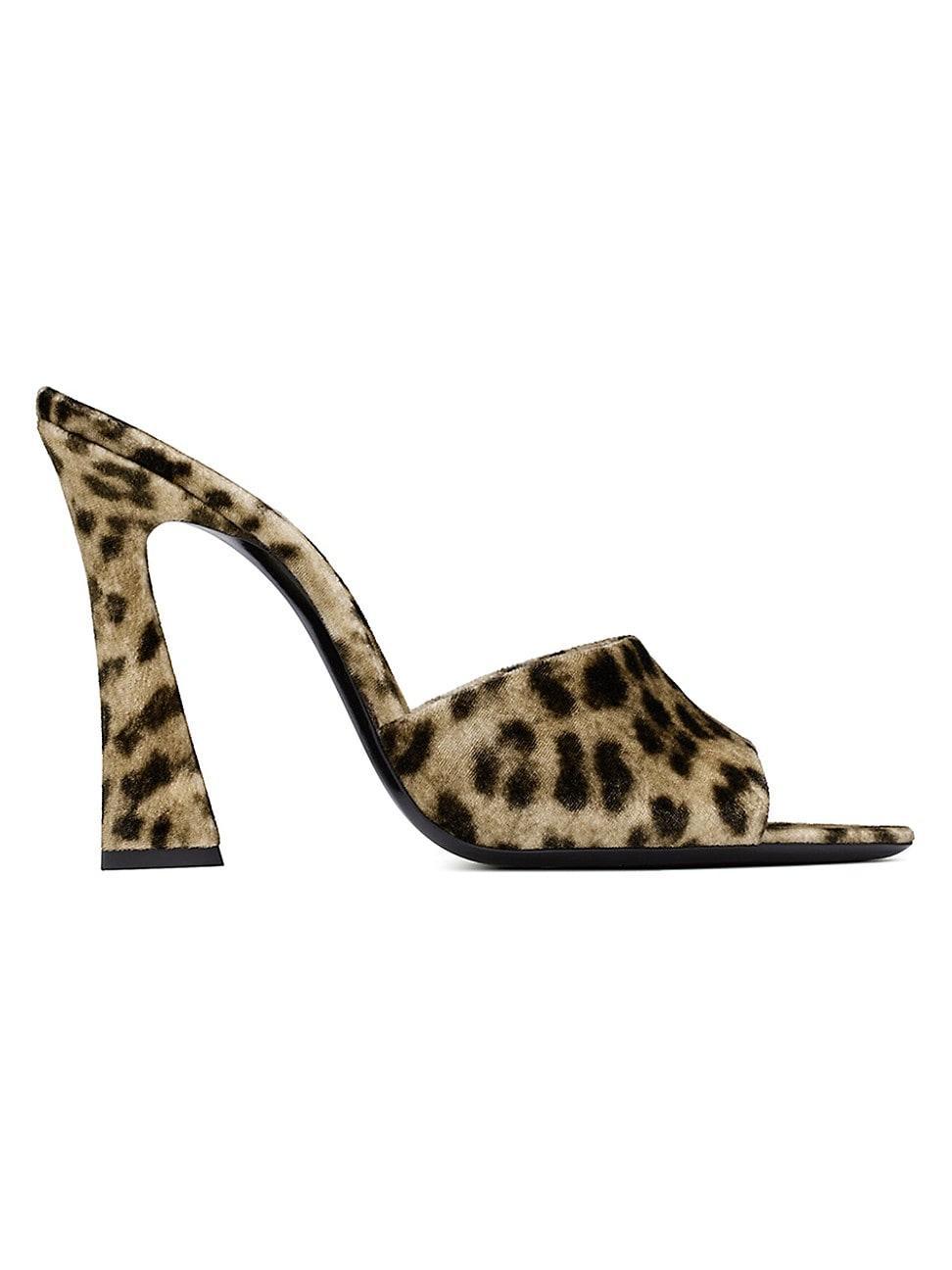 Womens Suite Heeled Mules in Leopard Velvet Product Image